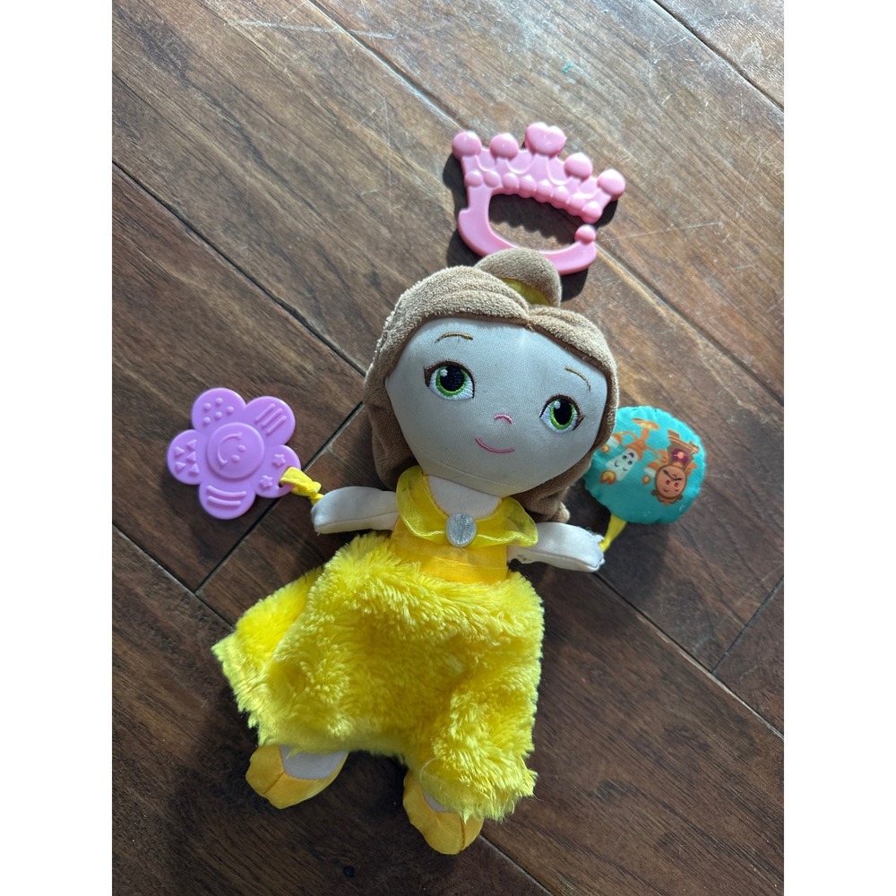 Disney Princess Belle Plush Toy Light Up Rattle Crown Flower